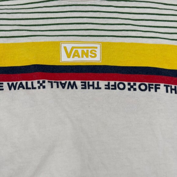 VANS Off The Wall Long Sleeve Striped T-Shirt White Green Yellow Red Small Skate - Picture 2 of 5